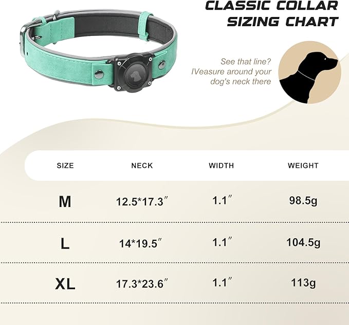 AirTag Dog Collar - Leather Dog Collar with Air Tag Holder | IPX8 Waterproof, Reflective, High - End, Adjustable Soft Padded | Dog GPS Tracker Collars Fit for Medium Large Dogs (Teal, L)-PurrikoPets