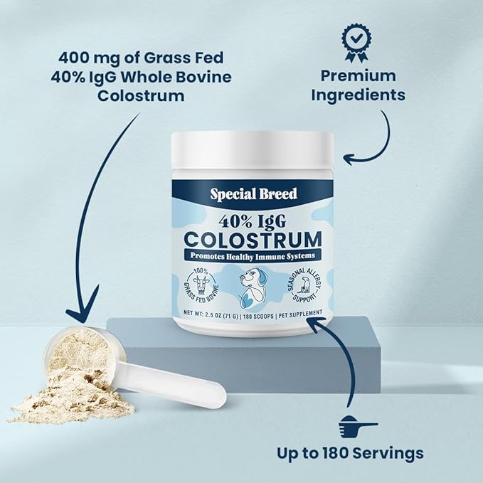 40% IgG Grass Fed Colostrum for Dogs, High IgG Third Party Tested, Immune Support, Skin & Gut Health, Seasonal Allergy & Itch Relief, Made in USA, 2.5 Oz-PurrikoPets