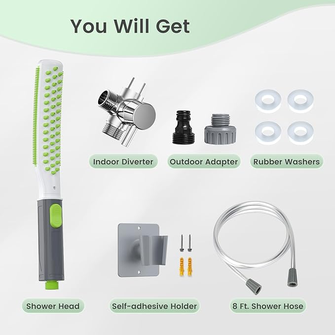 Dog Shower Attachment, Pet Shower Head for Fast and Easy Bathing and Cleaning, Dog Shower Wand With Metal T-Diverter, 8-Foot Hose T-Diverter Adapter For Indoor and Outdoor-PurrikoPets