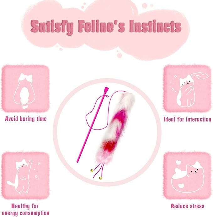 2 Pack Cat Wand Toy, Rainbow Cat Feather Toys with Bells, Teaser Wand with Soft Furry Tail, Interactive Toys for Indoor Cats & Kitten & Kitty-PurrikoPets