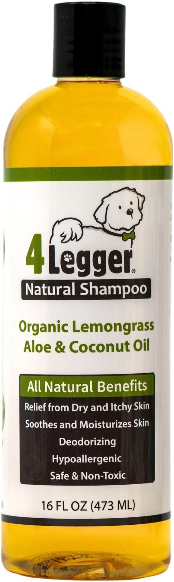 4-Legger Certified Organic Dog Shampoo - All Natural and Hypoallergenic with Aloe and Lemongrass, Soothing for Normal, Dry, Itchy or Allergy Sensitive Skin - Biodegradable - Made in USA - 16 oz-PurrikoPets