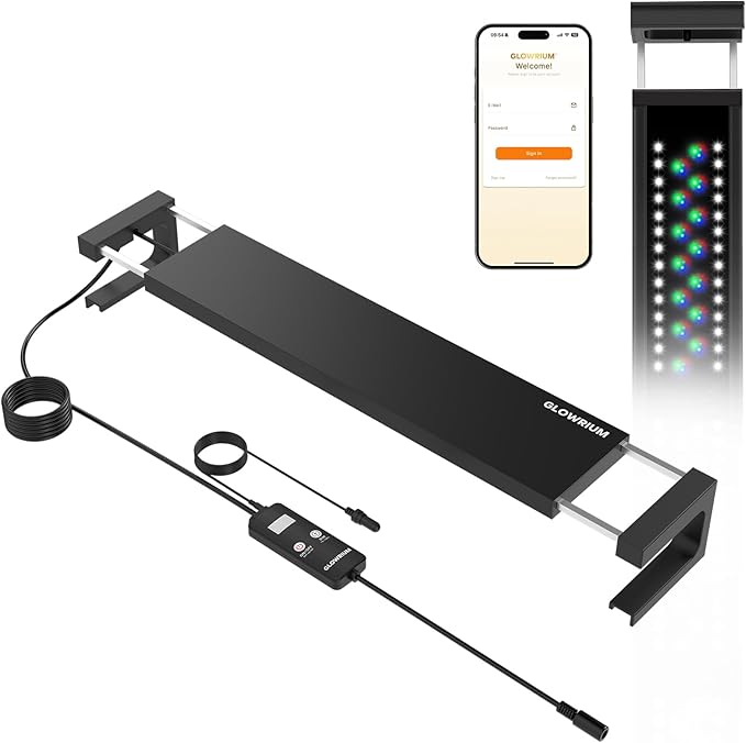 GLOWRIUM Smart Aquarium Light, Bluetooth + WiFi Dual Control Freshwater Fish Tank Light with App, Multi-preset Spectrum, Brightness Adjustable, Anti-Drop, Real Time Water Temperature Sensor (48-60 in)-PurrikoPets