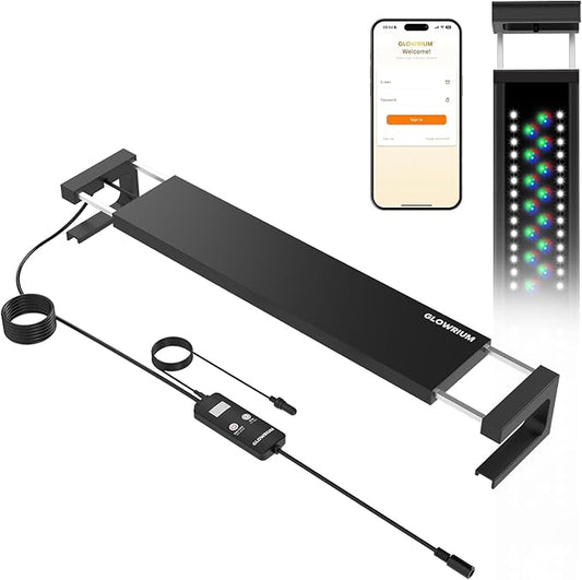 GLOWRIUM Smart Aquarium Light, Bluetooth + WiFi Dual Control Freshwater Fish Tank Light with App, Multi-preset Spectrum, Brightness Adjustable, Anti-Drop, Real Time Water Temperature Sensor (48-60 in)-PurrikoPets
