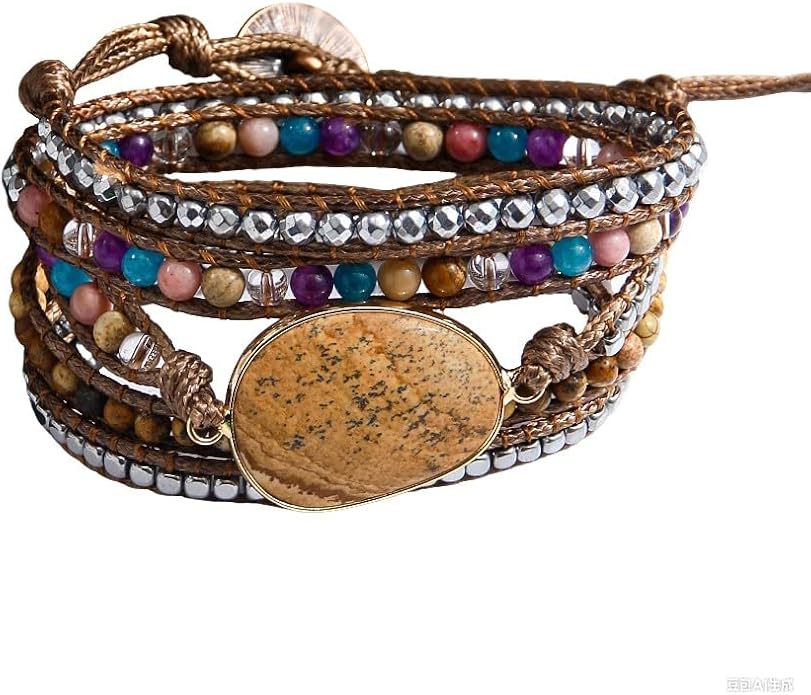 ZOSOJONA Women Wrap Bracelet Boho Natural Jasper Crystal Stone Beads Strand Bracelets
