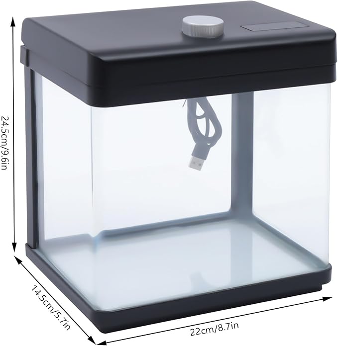 1.5 Gallon Fish Tank Starter Kits, Low Noise Betta Fish Tank with Fil-TER LED Light Submersible Pu-mp, Glass Small Fish Tank Smart Aquarium kit with Dimmer Button Water Temperature Display-PurrikoPets