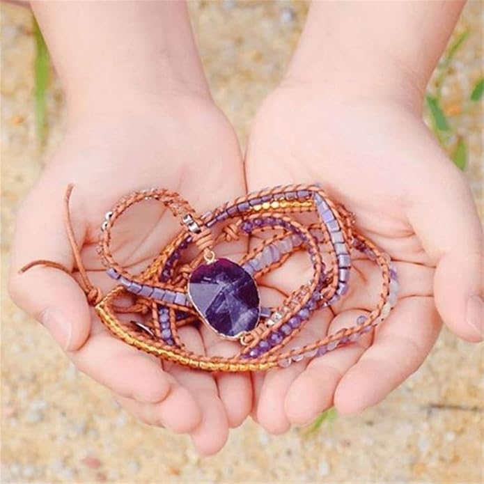 YGLINE Boho Handmade Wrap Leather Tube Crystal Stone Bracelet for Women