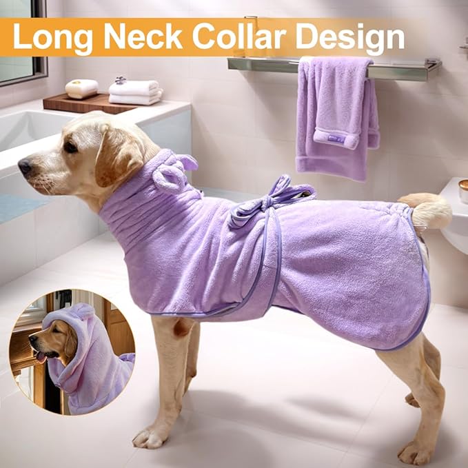 Giant Dog Bath Bubble, Quick Drying Super Absorbent Used for After Bathing, Warm Dog Towels, Adjustable Hoodies and Belts for Pet Dogs Bath Clothes Products(Purple, 6XL)-PurrikoPets