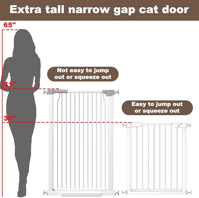 41" Extra Tall and Wide Baby Gate, 74.2-76.7'' Wide Pet Cat Gate for Doorway, Extra Wide Pressure Mounted Child Door with Expansion Kit, Metal Safe Gate, Tall Dog Gate, White-PurrikoPets
