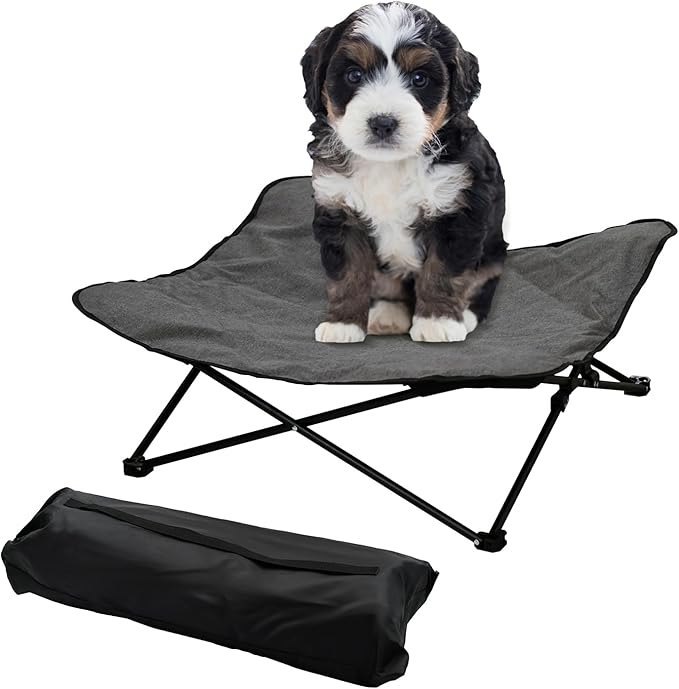 Elevated Dog Bed, Portable Raised Pet Cot for Outdoor and Indoor Folding Dog Cot Bed with Comfortable Padded Filling Carrying Bag Included Pet Raised Travel Lounger for Camping Traveling (28x28x8inch)-PurrikoPets