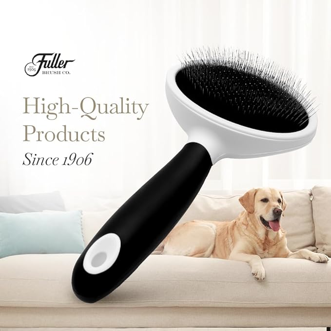 Fuller Brush Slicker Pet Brush - Angled Fine Steel Wires - Ergonomically Designed Rubberized Handle For Comfort & Control - Remove Shedding & Matted Hair - Tool For Grooming Dogs & Cat-PurrikoPets