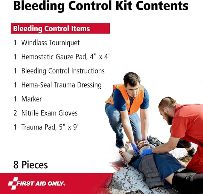 First Aid Only 91134 Critical Essentials Bleeding Control Kit for Limb & Torso Wounds, 8 Pieces-PurrikoPets
