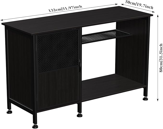 Fish Tank Stand, Modern Aquarium Stand with Built-in Cabinet and Shelves - Sleek Black Iron and Wood Grain Design for Stylish Home Décor（ 51.97" x W 19.69" x H 31.5"） Black-PurrikoPets