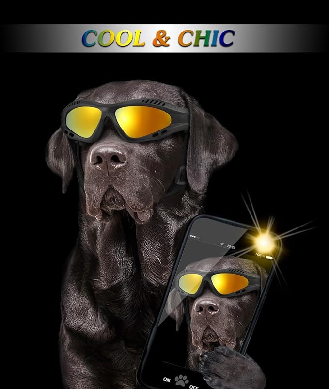 Dog Goggles Large Breed, UV Protection Dog Sunglasses with Sponge Pad and Adjustable Strap, Windproof Dustproof Anti-Fog Eye Protection Glasses for Outdoor Driving Riding, Black-PurrikoPets