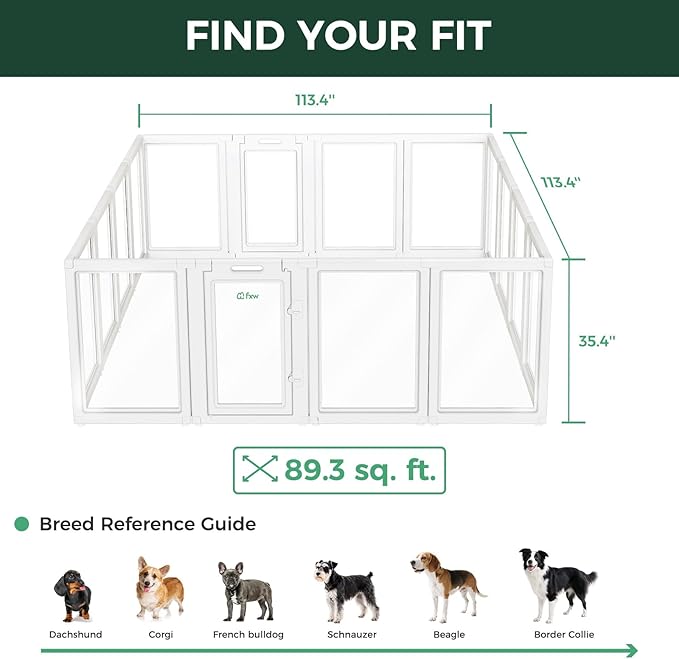 FXW AuraSpace Acrylic Indoor Unleashed Dog Playpen for Medium Dogs, 35 Inch, 16 Panels, White-PurrikoPets