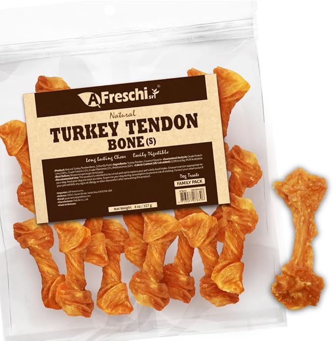 Afreschi Natural Turkey Tendon Bone (S) 8 oz, USA-Sourced Turkey Tendon, All Natural Puppy Chew, Hypoallergenic, Rawhide Alternative, for Small Breeds-PurrikoPets