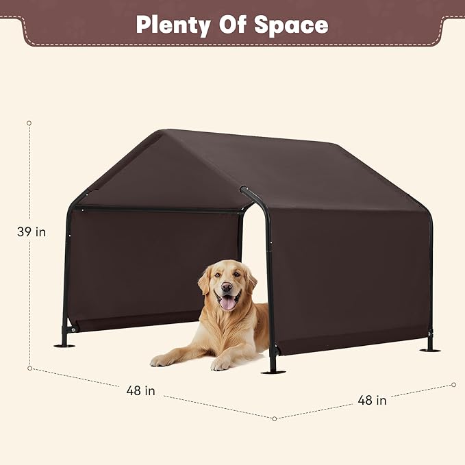 Dog Shade Shelter Outdoor 4'x4'x3' Tent for Large Medium Dogs, Outside Sun Rain Canopy Pet House for Livestock Pigs Cats with Waterproof Roof Ground Nails,Brown-PurrikoPets