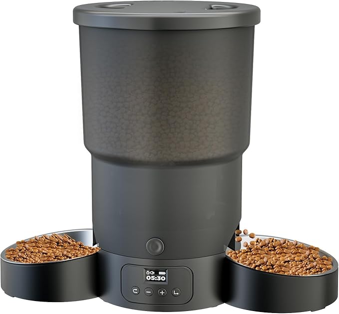 Gimars 5L Automatic Cat Feeder for 2 Cats, Programmable 1-6 Meals Cat Food Dispenser with Stainless Steel Bowl, Easy Setup, Dual Power Supply,10s Meal Call Timed Pet Feeder for Cats and Small Dogs-PurrikoPets
