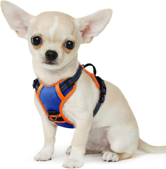 Eagloo Small Dog Harness No Pull, Service Vest with Reflective Strips and Control Handle, Adjustable and Comfortable for Walking, No Choke Pet Harness with 2 Metal Rings, Blue & Orange, XS-PurrikoPets