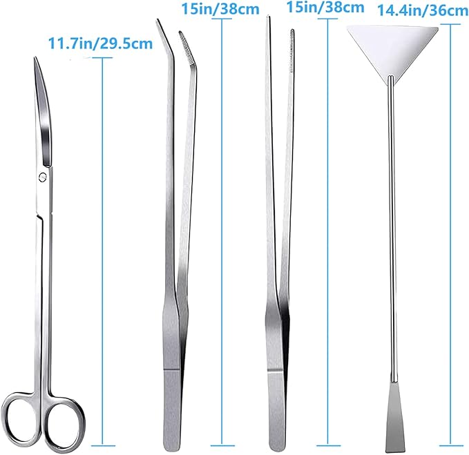 15in Aquascaping Tools, 4 in 1 Long Aquarium Tweezers Scissors Spatula, Stainless Steel Aquatic Plants Aquascaping Tools Set for Fish Starter Kits, Aquariums Tank and Terrarium-PurrikoPets