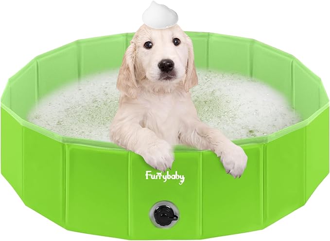 Furrybaby Dog Pool, Kiddie Pool with Hard Plate Collapsible Pet Bath Foldable Swimming Pet Pool Portable Green 32''-PurrikoPets