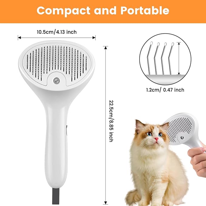 3 in 1 Cat Steam Brush for Cats & Dogs, Pet Spray Hair Removal Comb for Shedding & Grooming, Rechargeable Water Brush for Long & Short Haired Pets with Release Button(White)-PurrikoPets
