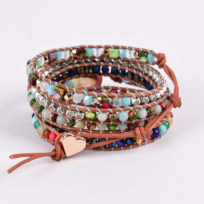 YGLINE Boho Handmade Wrap Leather Tube Crystal Stone Bracelet for Women