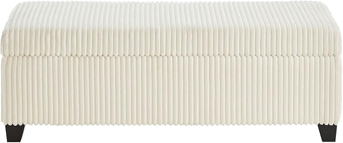 48" Ottoman with Storage, Corduroy Storage Ottoman Bench for Bedroom, End of Bed Bench with Safety Hinge for Living Room, Bedroom, Entryway, White-PurrikoPets