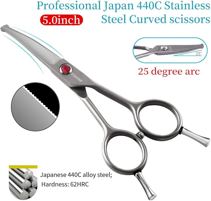 4.5" Curved Dog Scissors for Grooming Face and Paws with Safety Round Tip for Small Dogs Face Paw Ears Trimmer Professional Small Cat Grooming Shears (4.5" Curved, Gray)-PurrikoPets