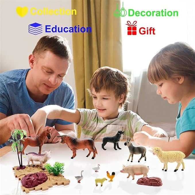 Farm Animal Figurines, Realistic Plastic Animals Toys with Fences Building Blocks, Farm Figures Playset Educational Birthday Gift for Kids & Toddlers, 53 PCS-PurrikoPets