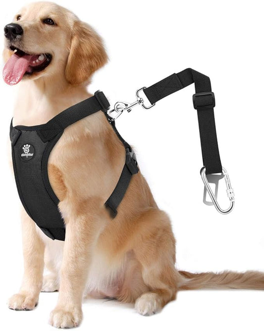 Dog Seat Belt, Safety Vest Dog Car Harness with Adjustable Buckle Dog Seat Belt for Vehicle Nylon Pet Safety Seat Belts Heavy Duty(L, Black)-PurrikoPets
