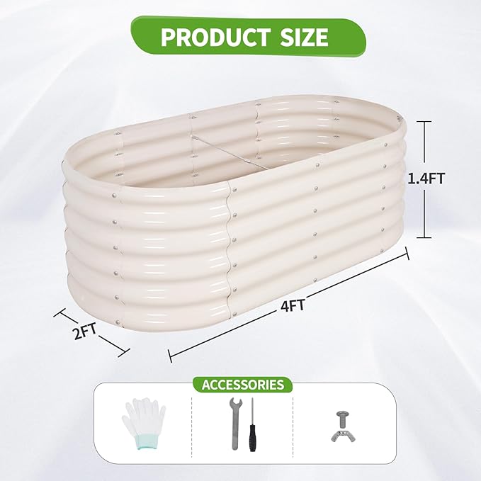 Galvanized Raised Garden Bed Outdoor- 2 Pcs Raised Beds for Gardening| Metal Planter Box, Steel Raised Garden Bed Kit with Gloves for Vegetables, Flower, Herbs (4x2x1.4FT, White)-PurrikoPets