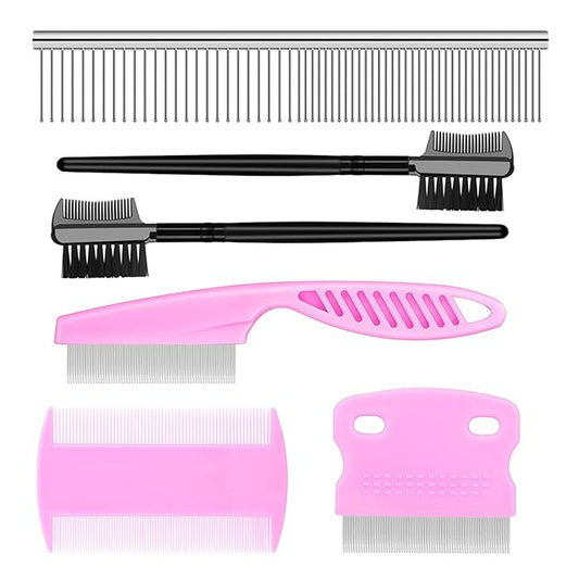 Flea Comb Lice Comb Cat Comb Dog Comb Pet Grooming Combs Tear Stain Remover Comb Remove Mucus Crust 2-in-1 Metal Round Smooth Teeth Comb Remove Floating Hair Tangles Dander (pink)-PurrikoPets