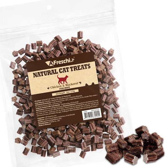 Afreschi Natural Cat Treats Chicken & Mackerel Star Shape 6 oz, All-Natural, High-Protein, Grain-Free, Healthy, Low-Fat, Easily Digestible-PurrikoPets