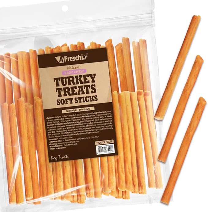 Afreschi Soft Turkey Stick Dog Treats – 16oz, USA-Sourced Trukey, All-Natural, Hypoallergenic, High-Protein, Low-Fat, Healthy & Easily Digestible, Puppy & Training Snack-PurrikoPets