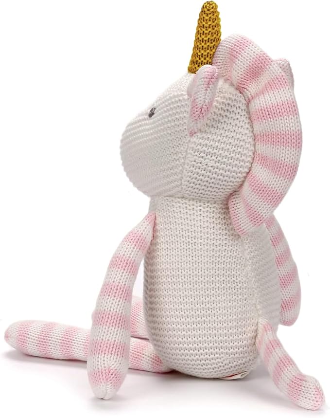 100% Organic Cotton Baby Stuffed Animal, Pink Unicorn Plush for Newborn 7.1"-PurrikoPets