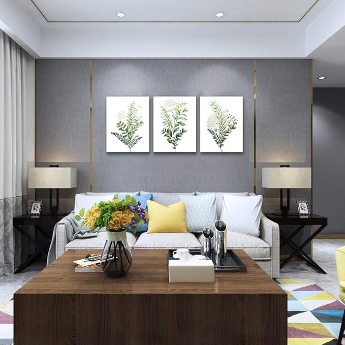 3 Pieces Framed Wall Art for Living Room Bathroom Wall Decorations Kitchen Wall decor Canvas Print decor modern Simple Bedroom Home Decoration Green leaves Poster wall paintings-PurrikoPets