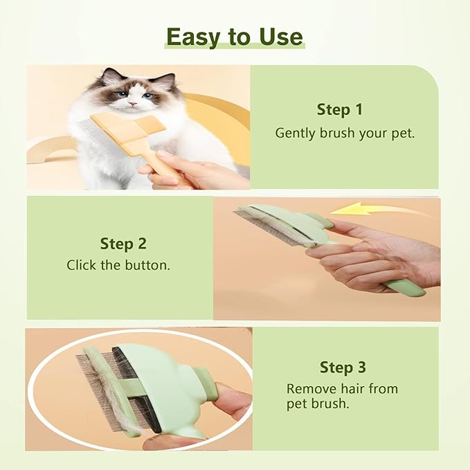 2PCS Self CleaningPetComb Grooming Brush,PetComb for Dogs & Cats, Brush for Cats, Cat dog comb Pet Grooming for Massaging and Cleaning Shedding Hair (Green+Yellow)-PurrikoPets