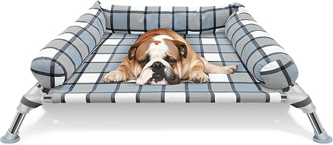 Elevated Raised Dog Bed Cot - Cooling Dog Bed with Pillows, Portable Washable Pet Cot with Metal Frame for Indoor & Outdoor Use-PurrikoPets