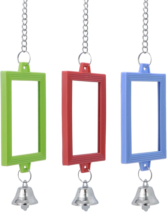 4 PCS Bird Mirror with Bell Parrot Hanging Interactive Playing Toy for Cockatiel Parakeets Canaries Budgie Cage Accessories-PurrikoPets
