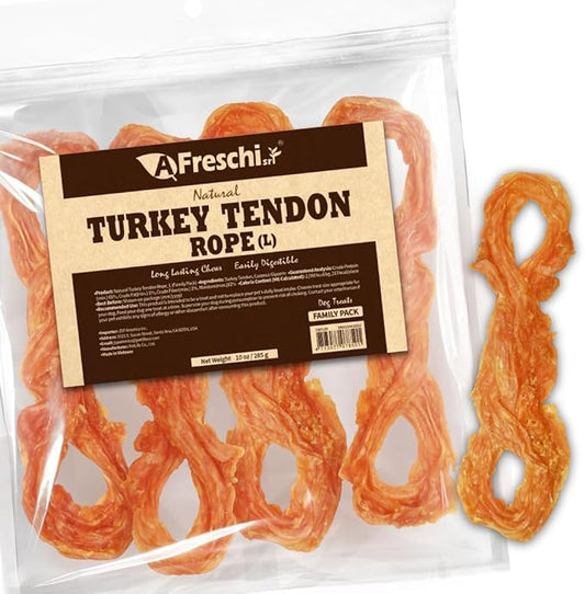 Afreschi Natural Turkey Tendon Rope (L) 10 oz, USA-Sourced Turkey Tendon, All Natural Puppy Chew, Hypoallergenic, Rawhide Alternative, for Large Breeds-PurrikoPets