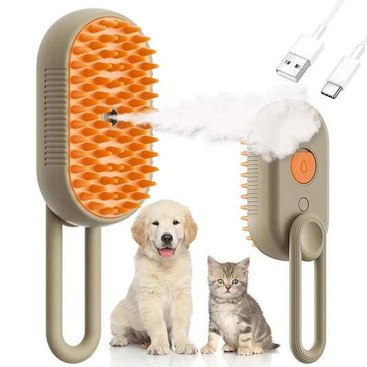 4 in 1 Cat Steam Brush Rechargeable pet spray comb Steam Brush for Cats and Dogs, Massage, Cleaning, Shedding & Combing Multifunctional Hair Removal Anti Static Grooming Tool for home (Beige)-PurrikoPets