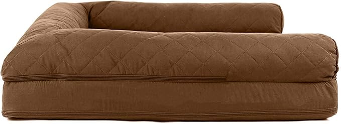 Furhaven Cooling Gel Dog Bed for Large Dogs w/ Removable Bolsters & Washable Cover, For Dogs Up to 95 lbs - Quilted Sofa - Toasted Brown, Jumbo/XL-PurrikoPets