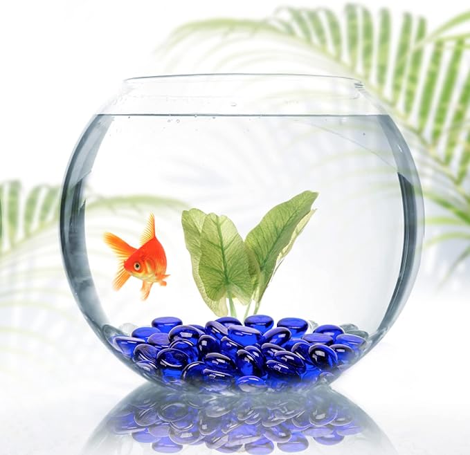 FUTUREPLUSX 1LB Blue Flat Glass Marbles, Premium Dark Blue Aquarium Rocks Fish Tank Gravel Stones Bulk Pebbles Decorative Beads for DIY Crafts Vase Fillers Table Scatter Decor-PurrikoPets