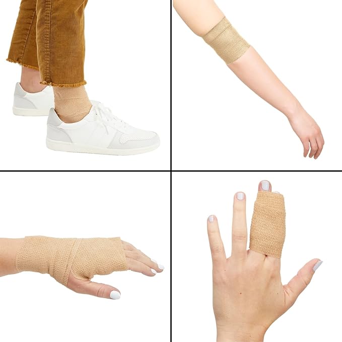 12-Rolls Self Adherent Bandage Wrap, Vet Tape - 3 in x 5 Yds Breathable, Elastic Cohesive Wrap Tape for Wrist, Swelling, Sports, Tattoo (Tan)-PurrikoPets