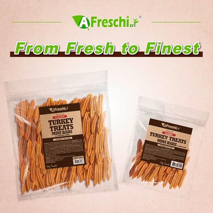 Afreschi Natural Turkey Treats Mini Bars – 6 oz, USA-Sourced Trukey, All-Natural, Hypoallergenic, Low-Fat, Healthy & Easily Digestible, Puppy & Training Snack-PurrikoPets