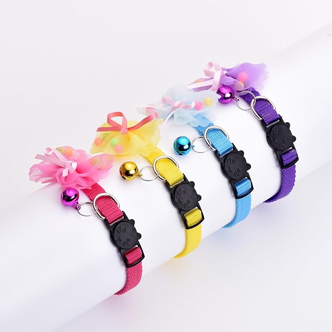 16 PCS Cute Cat Collar with Bells Kitten Collars for Girls Pink Cat Collar Breakaway Cat Collars for Girl Cats Small Kitten Collar with Bell Boy Pet Collar for Cats Kitten Supplies Flower Cat Collar-PurrikoPets