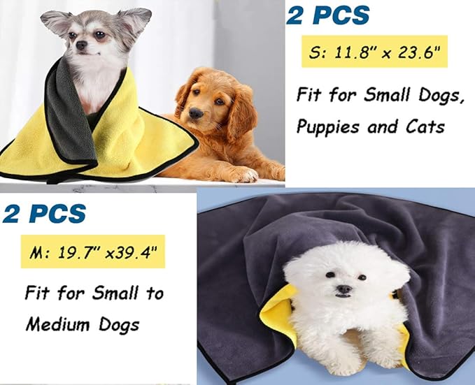 2 Pack Dog Towels Super Absorbent Pet Bath Towel Microfiber Dog Drying Towel for Small Medium Large Dogs and Cats, Machine Washable, 19.7Inch x 39.4Inch, Yellow-Grey & Green-Grey-PurrikoPets