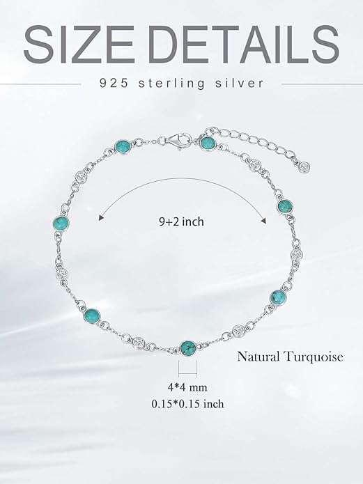 Anklet Bracelet for Women 925 Sterling Silver Natural Stone Chain Ankle Bracelet Beach Summer Fine Jewelry Valentines Day Birthday Gifts for Her Mom Wife