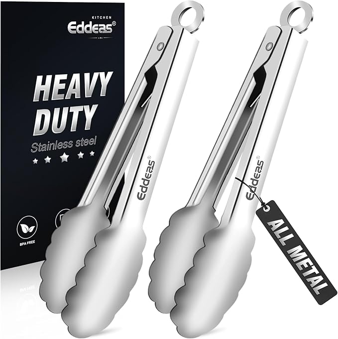 2 Pcs 7 Inch Small Tongs, Heavy Duty Stainless Steel Kitchen Tongs, For Cooking, Food, Buffet, Salad, Fruits, Bread, Dishwasher Safe-PurrikoPets