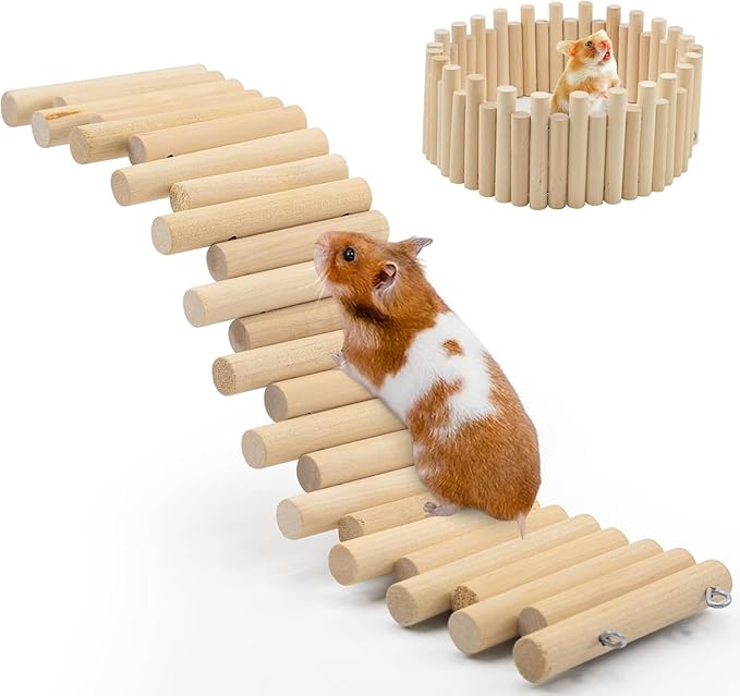 2PCS Wooden Hamster Fence, Bridge Cage Decor, Wooden Hamster Accessory 11.8in（3.93in High）-PurrikoPets